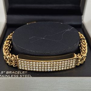 American Exchange Bracelet Gold Tone Stainless Steel Pave Crystal ID 8.5" Men